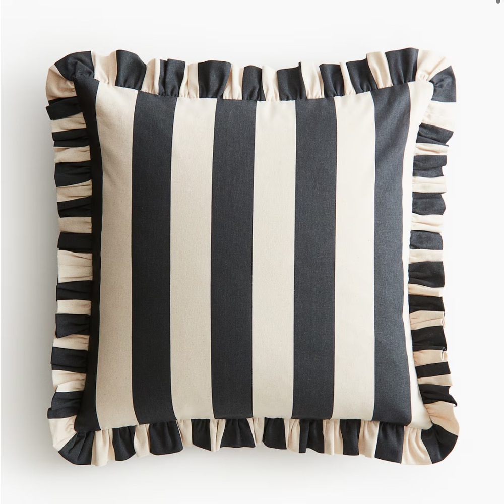 H&M | 2 Black and Cream Striped Ruffle Accent Pillow